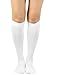 TeeHee Microfiber Compression Socks with Rib - Comfort, Soft, Relieve Leg Fatigue Knee High, White, Large