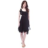 Black Ruffled Hem Empire Waist Cocktail Dress With Rhinestone Broach