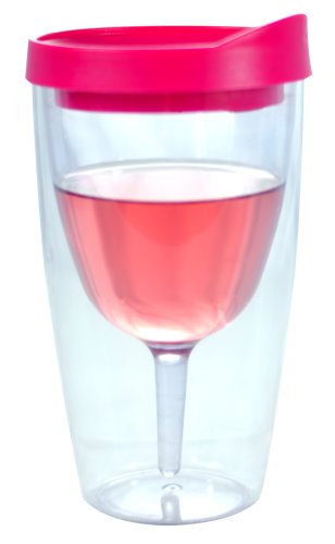 Southern HomewaresWine Tumbler 10oz Insulated Vino Double Wall Acrylic With Pink Drink Through Lid Wine 2Go