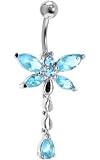 Aqua Lt Blue Dragonfly Belly button Navel Ring 14 gauge