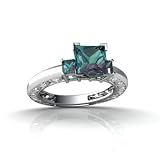14K White Gold Square Created Alexandrite and Diamond Ring