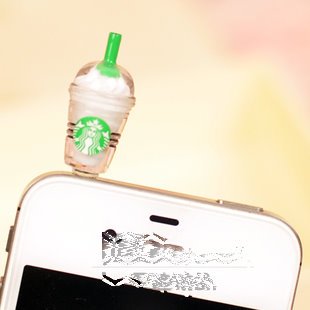 Cyprustech - Hot New Starbucks Coffee Style 3.5mm Headphone Anti-dust Plug Cap for Iphone 4 4S Samsung Galaxy HTC LG - White Color