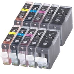 CLI-8 / PGI-5 WITH CHIP - 10 Item Multipack Canon Compatible Ink Cartridges for Canon Pixma iP4200 iP4300 iP4500 iP5100 iP5200 iP5200R iP5300 MP500 MP530 MP600 MP600R MP610 MP800 MP800R MP810 MP830 MP960 MP970 9000 - CLI8/PGI5 (Contains: any comnination of CLI-8C, CLI-8Y, CLI-8M, CLI8BK, PGI-5BK) - Latest Chip Installed, Ready For Use, No Fuss!