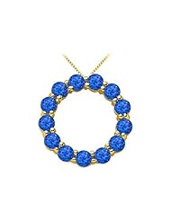 Blue Sapphire of September Birthstone Circle Necklace in 14K Yellow Gold 2 Carat TGW