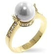 Gold Rhodium Bonded Ring with Center Pearl and Pave CZ Band - Size: 5-10 Gold Rhodium Bonded Ring with Center Pearl and Pave CZ Band - Size: 5-10