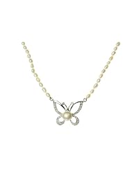 Beautiful 925 Sterling Silver 2.0-8.0mm Cream Pearl Women Necklace with Cubic Zirconia/CZ - 15.6 inch