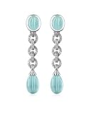 Paradiso Roma Carved Gemstone 18K Gold and Diamond Drop Earrings Aquamarine