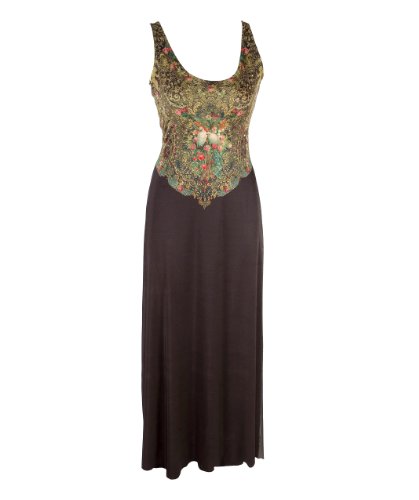 Enticing Long Dress Designed by Michal Negrin with Multicolor Swarovski Crystal Accents and Victorian Style Floral and Doves Pattern on the Bodice - Size L