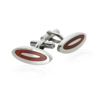 Unique Cherry Wood Stainless Steel Oval Cufflinks with Presentation Box