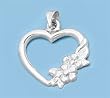 Sterling Silver - Heart with Flowers - 22mm Pendant Height