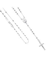 14K White Gold 3mm Beads Our Lady Guadalupe Rosary Necklace with Crucifix - 17" Inches
