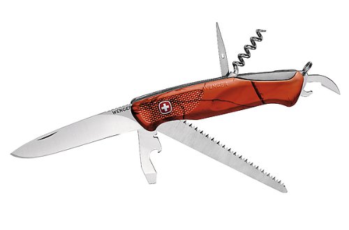 Wenger Ranger 55 Taschenmesser, rostfrei, Safety Lock, Säge, Ahle, Korkenzieher, Realtree APB neon-orange Design