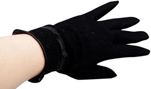 HuaHui Christams Winter Cashmere PU Leather With Bowknot Cute Soft War Gloves-black
