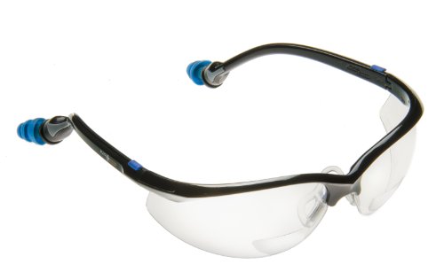 PlugsSafety PSGLS02BF-PP Polycarbonate Bifocal 2.0 Hard Coated Safety Glasses with PermaPlug Earplugs, Clear Lens, Black Frame On Sale