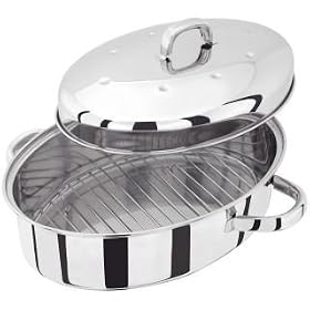 JUDGE HIGH OVAL STAINLESS STEEL SELF BASTING ROASTER. 32CM.