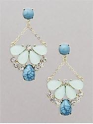 Womens Gold Earrings | Earrings///crystal / Bead / Gems 2.5 Inch | Gold-aqua Blue-mint-clear