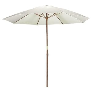 Astonica 50140734 Patio Outdoor Wood Pole Umbrella 9' Natural Beige by