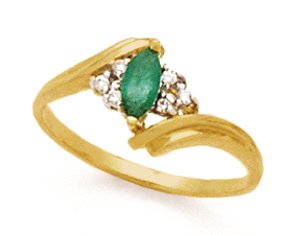 14K YELLOW GOLD EMERALD DIAMOND RING E/0.32 CTW, D/0.05 CTW