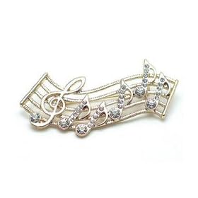 Clear Austrian Rhinestone Music Note Gold-Tone Brooch Pin