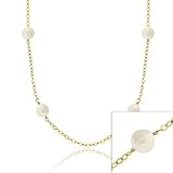 Vermeil (24k Gold over Sterling Silver) Iridescent Genuine Freshwater Cultured Round White Coin Pearl leaf link Long Necklace 30