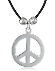 Sterling Silver Peace-Sign Pendant Necklace on Black Cord