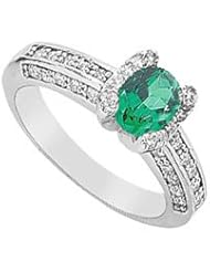 Emerald and Diamond Ring 14K White Gold - 1.50 CT TGW