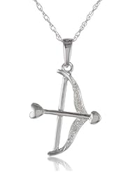 10k White Gold Diamond-Accent Cupid Heart Arrow and Bow Pendant (1/10 cttw, J-K Color, I2-I3 Clarity)
