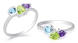 Multicut London Blue Topaz Peridot Amethyst 3 Stone Ring Sterling Silver Size 9