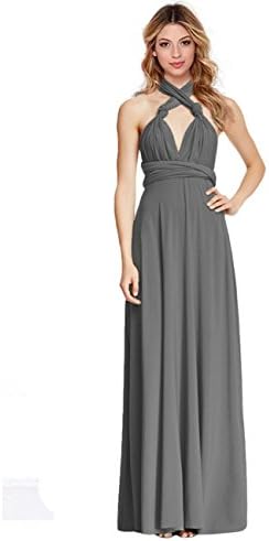 Dating Date Convertible Multi Way 6 Use Infinity/transformer Slim Maxi Dress Grey Medium