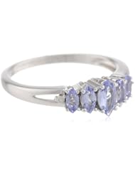 10K White Gold Marquise Tanzanite and Round Diamond Ring, Size 7