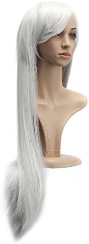Lewang 32"/80cm Women Long Straight Cosplay Wig Full Head Anime Costume Wig (Silver White)