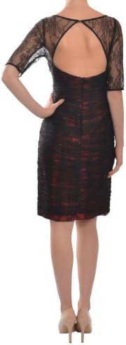 ML Monique Lhuillier Delicate Shirred Lace Short Sleeve Cocktail Dress