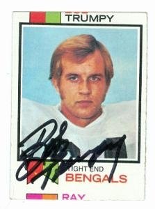Bob Trumpy Autographed/Hand Signed football card (Cincinnati Bengals) 1973 Topps #7 misscut