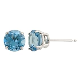 14k White Gold 6mm Round Blue Topaz 4-Prong Stud Earrings by