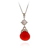 14k Yellow Gold Orange Chalcedony and Pearl Briolette Pendant, 17