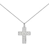Sterling Silver Sm Filigree Cross Pendant on .015 16in Box Chain+ 2in Extender
