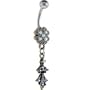 Antique Silver AURORA Gem LAVISH CLOVER Dangle Belly Ring