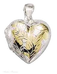 Sterling Silver 18" .8mm Wide Box Chain Necklace With Two Tone Etched Heart Locket Pendant