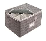 Stemware Storage Chest -Deluxe Quilted Microfiber (Light Gray) (11H x 15.5W x 8.25D)