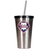 MLB 16oz Stainless Steel Insulated Tumbler with Straw Team: Phillies