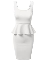Peplum Scoop Neck Polyester/Ponte/Spandex Sleeveless Tank Midi Dress 