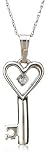 14k White Gold Diamond Heart Key Pendant (.03 cttw, J Color, I2 Clarity), 18