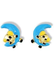 14k Yellow Gold Enamel Elephant Blue Moon Stud Earrings