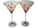 ArtisanStreet's Pink Martini Glasses. Set of 2. Polka Dot Accents. Hand Painted. Signed by Artisan