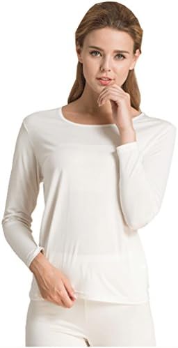 New Silk Women's Base Layer Silk Snug Fit Top &amp; Bottom Thermal Underwear Sets (Medium, White)