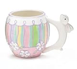 Dots And Daisies Easter Egg Shape Mug With Bunny Handle Adorable Easter Gift