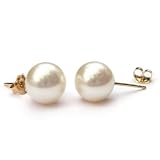HinsonGayle AAA 9.0-9.5mm White Pearl Stud Earrings (14kYG)
