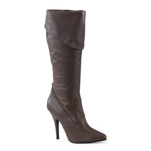 Cuffed Knee Leather Boot with a half Inside Zip