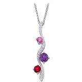 14K White Gold Amethyst, Pink Tourmaline, Mozambique Garnet and Diamond Necklace