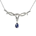 10k White Gold Interlacing Arcs Pendant 18" Necklace, w/ Brilliant Cut Diamonds & Pear Cut (6x4mm) Tanzanite Stone